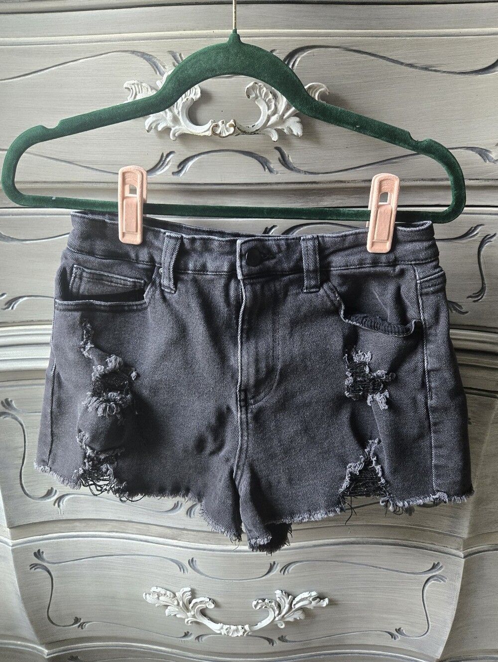 No Boundaries Charcoal Black Distressed Denim Jean Shorts